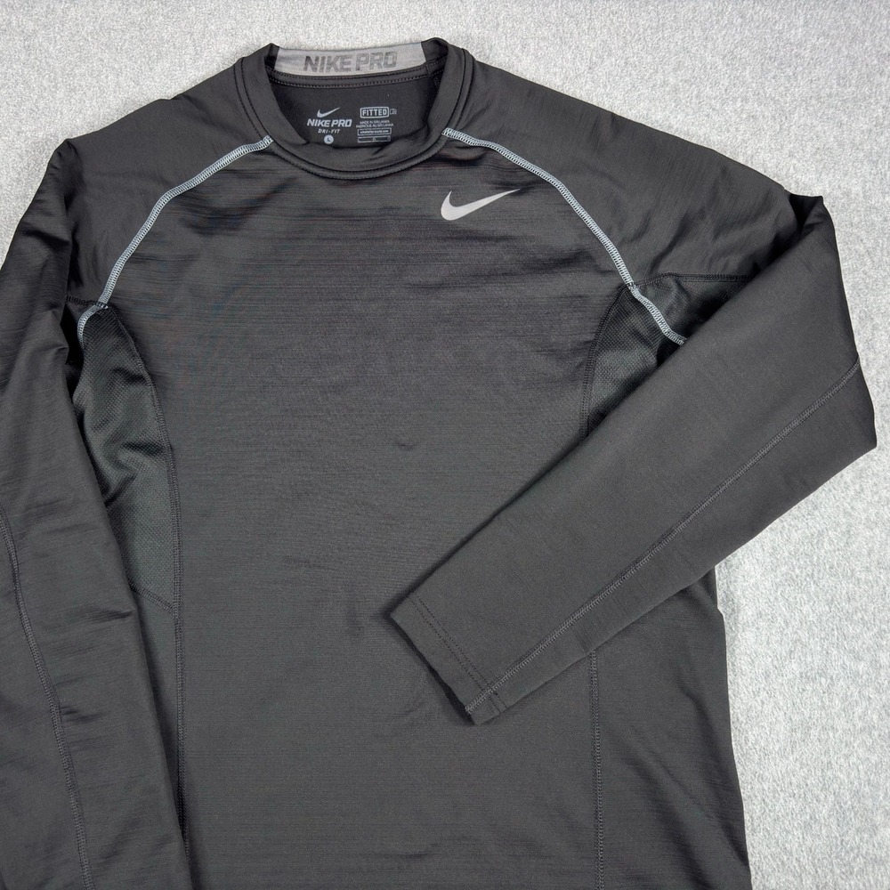 Nike Pro Dri-FIT Shirt Mens Large Black Fitted Compression Long Sleeve